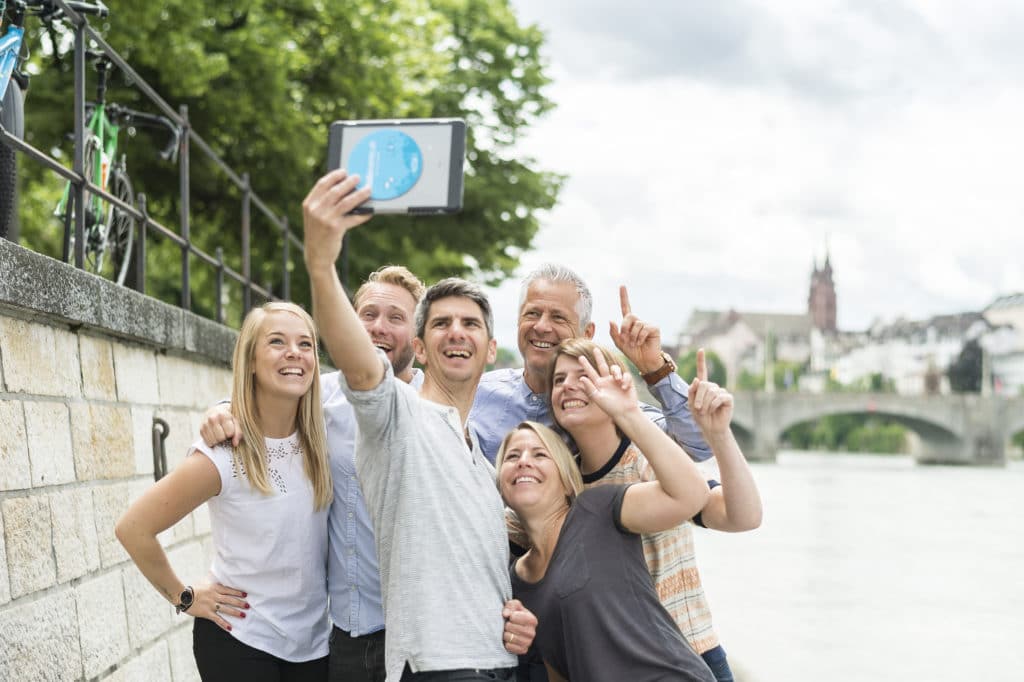 Group selfie for a Team Building in the city