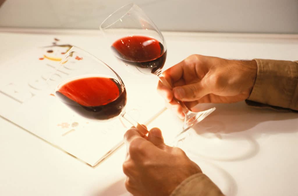 Examen visuel de deux vins rouge